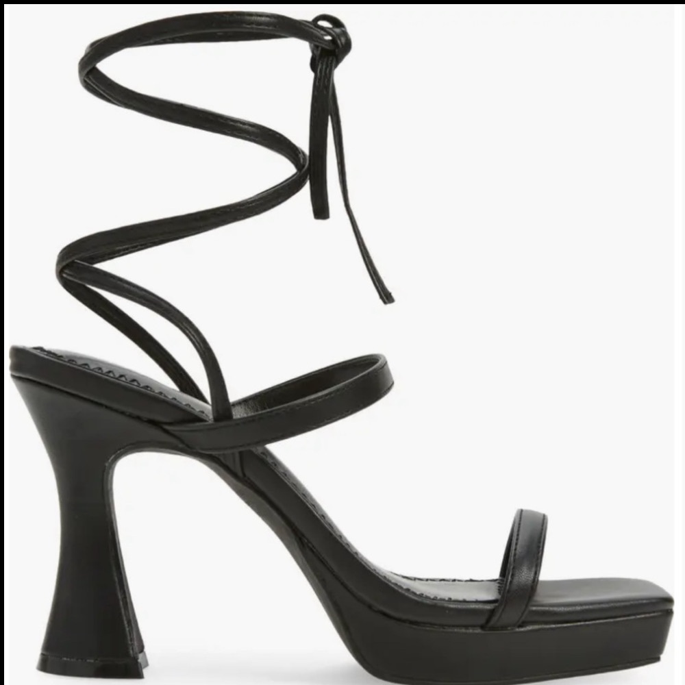 BP Netta Platform Heels Black Lace Up Sandals Square Toe Y2K Minimalist Size 11